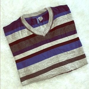 Divided H&M Men’s XL Black Blue Striped V-Neck Pullover Sweater Casual Classic